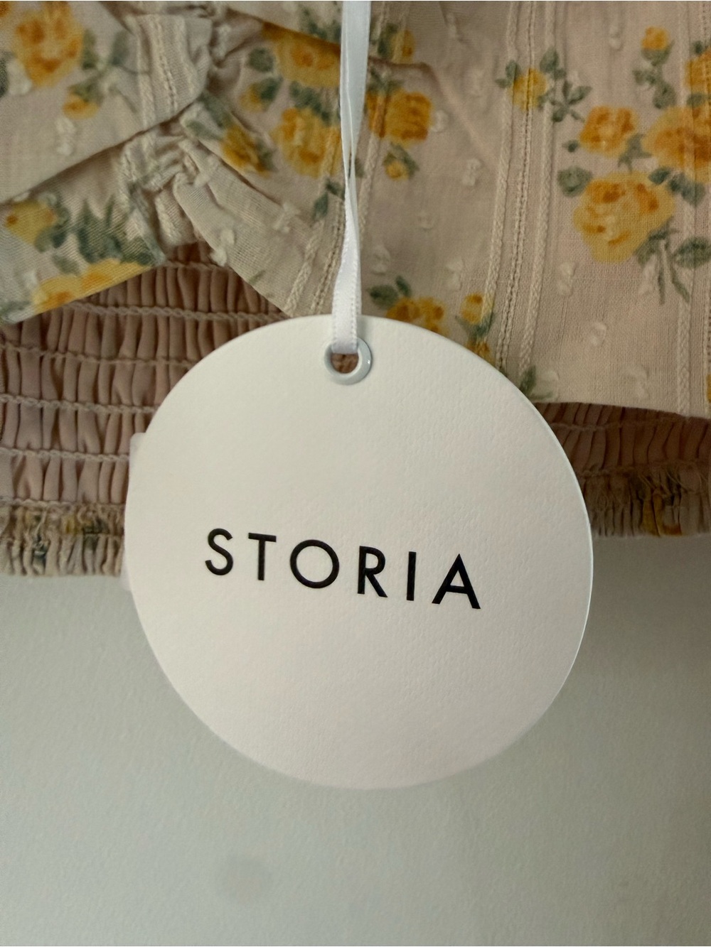 Storia Cotton Floral Print Peasant Romantic Crop Top Yellow Medium Boho Cottage - Picture 8 of 8